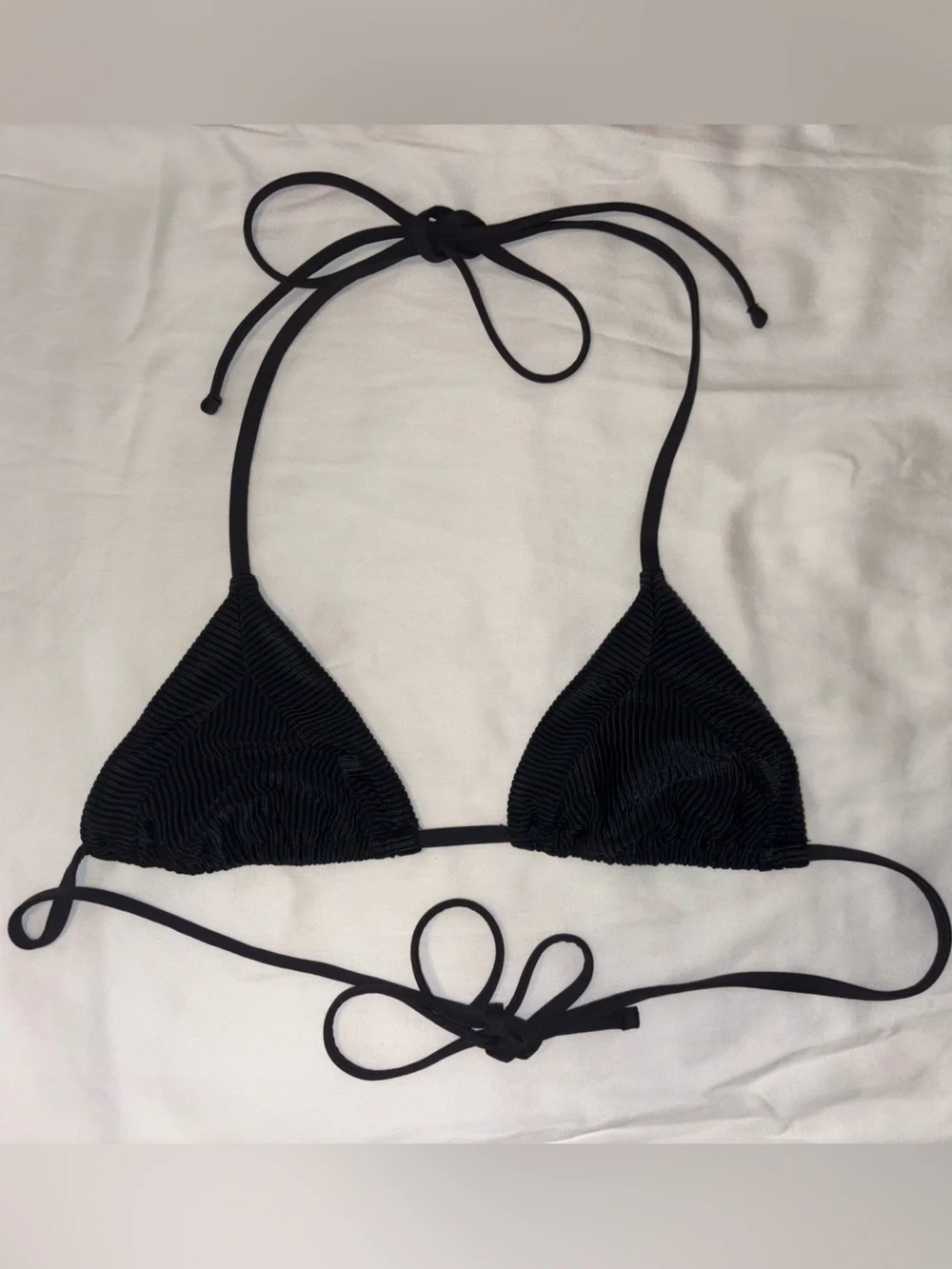 Frankie’s Bikinis Sky Black Ribbed Triangle Bikini Top - Women Swim Size Medium